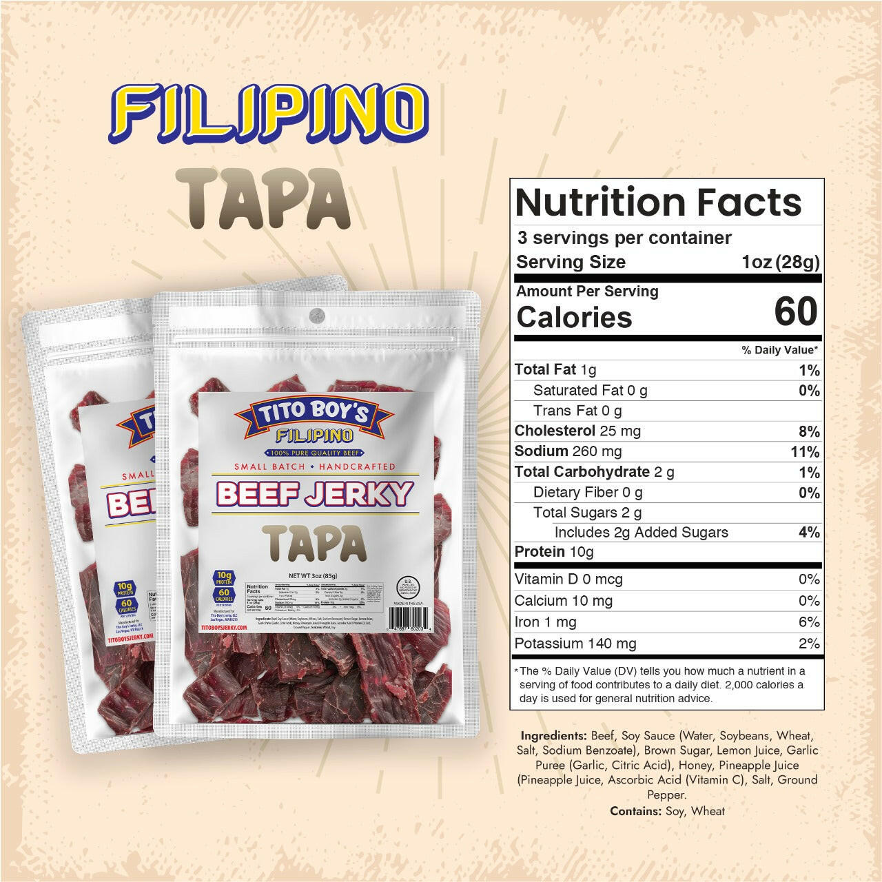 Tito Boy's Jerky (Pack of 3) Filipino Beef Tapa.